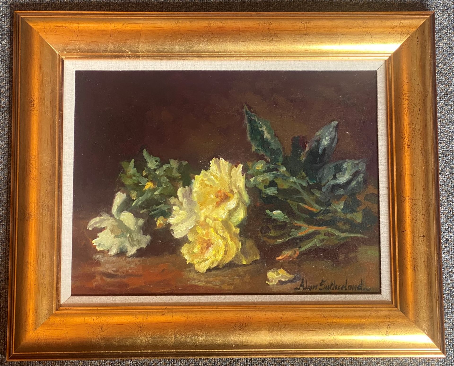 Alan Gordon Dunnett Sutherland bn 1931 Original signed oil painting "dog Roses" - Image 2 of 4