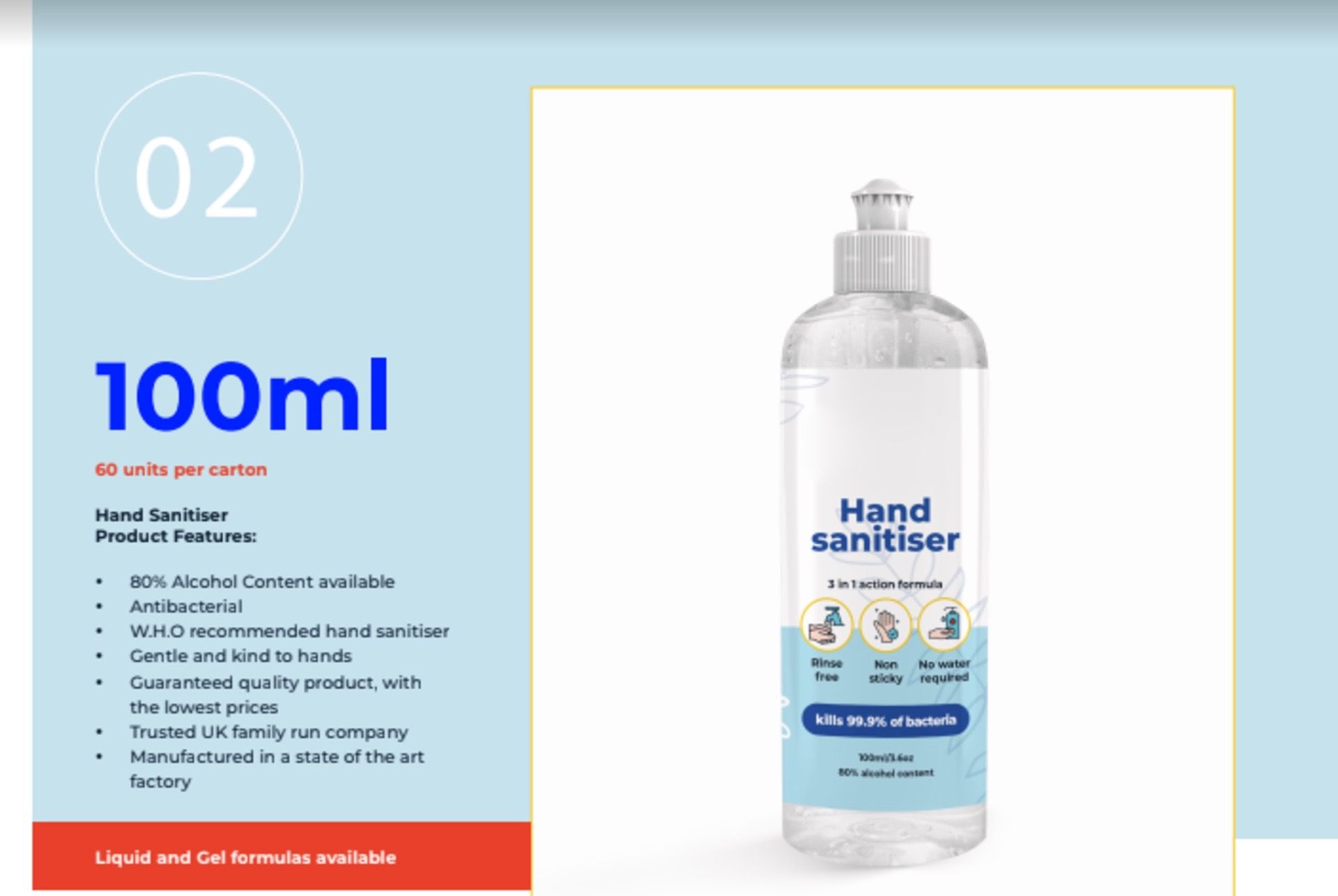 900 x 100 ml bottles, Alcohol-based hand sanitiser (80% Alcohol) Liquid Form