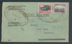 South Africa 1929 (May 25) Registered Ocean Letter envelope to Cape Town with South Africa 2d + 3d t