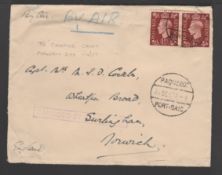 Egypt / Crash Covers 1937 (Sep. 29) Air Mail cover to England, posted at Sea with G.B 11/2d pair can