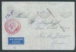 Gambia - Crash Mail 1937 (Mar. 9) Cover from Germany to Brazil with red "DEUTSCHE LUFTPOST/C/EUROPA