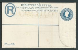 British Colonial c.1890 Registration envelope size G in blue with De La Rue dummy stamp showing the