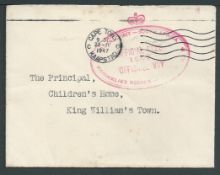 South Africa 1947 Stampless cover with cape Town datestamp and red oval bilingual cachet "ROYAL VISI