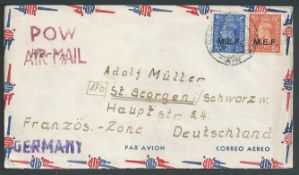 Libya 1948 Cover to Germany from a German P.O.W., bearing M.E.F. 2d and 2.1/2d cancelled "BENGHAZI /