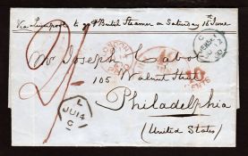 G.B. - Channel Islands / Transatlantic 1860 Entire letter from Jersey to USA Via Liverpool with blue