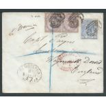 Gibraltar 1881 Registered cover bearing GB 1d lilac pair and 2. 1/2d blue plate 22 tied by A26 nu...