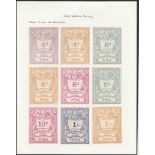 G.B. Railways c.1870 Great Western Railway newspaper parcel stamps - nine colour trials with 4d lila