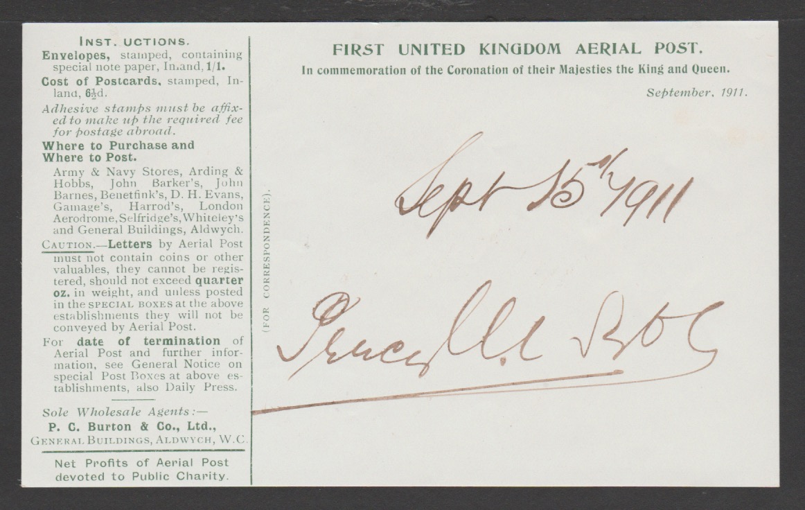 G.B - First U.K Aerial Post 1911 (Sep. 16) Green London to Windsor envelope franked KGV 1d, flown... - Image 3 of 3