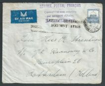 Crash & Wreck 1937 (Dec. 1) Cover from Tel Aviv to Holland franked Palestine 15m, recorded from the