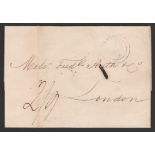 G.B - Used Abroad / Spain 1849 (Sep. 10) 1849 Entire Letter from Vigo to London with the "VIGO" doub