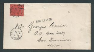 Hong Kong 1894 Cover to San Francisco with "JOINT TELEGRAPH COMPANIES" printed in the upper left cor