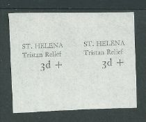 St Helena / Tristan Da Cunha 1962 Proof pair of the "ST. Helena / Tristan Relief / 3d +" overprint o