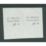 St Helena / Tristan Da Cunha 1962 Proof pair of the "ST. Helena / Tristan Relief / 3d +" overprint o