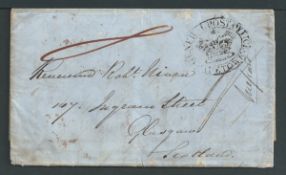 Cape of Good Hope 1851 Entire letter to Scotland prepaid 8d, charged 1/- upon arrival, with oval "GE