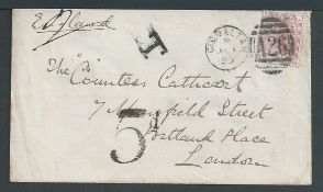 Gibraltar 1880 Cover to London bearing GB 2.1/2d rosy mauve plate 15 tied by Gibraltar A26 duplex, m