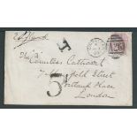 Gibraltar 1880 Cover to London bearing GB 2.1/2d rosy mauve plate 15 tied by Gibraltar A26 duplex, m