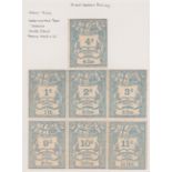 G.B. Railways c.1870 Great Western Railway newspaper parcel stamps - seven colour trials in sea blue