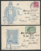 Boer War 1900 Four caricature envelopes, two used from Cape Town to England, depicting: Majuba - ...