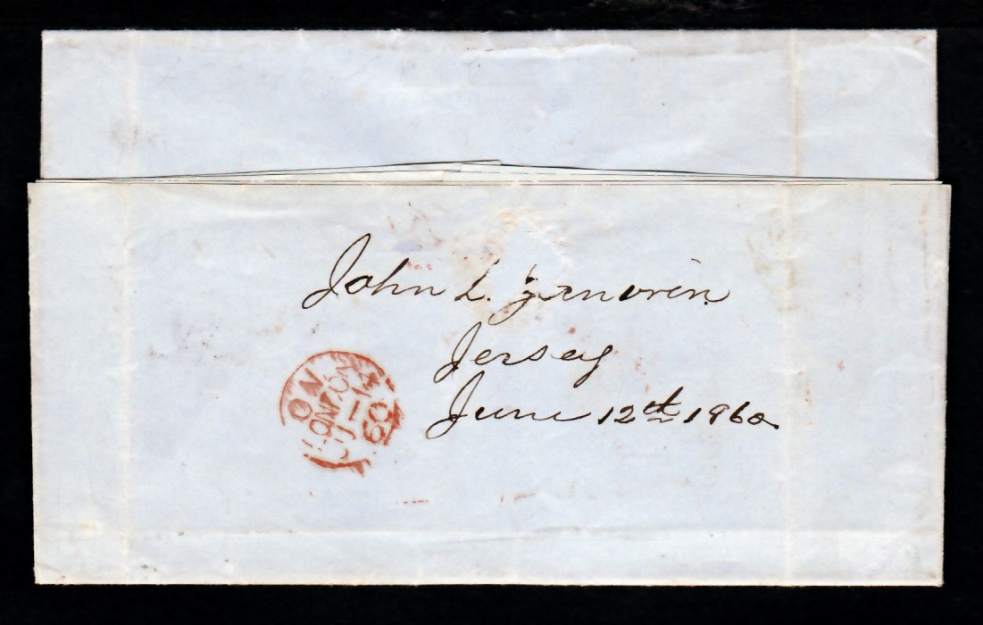 G.B. - Channel Islands / Transatlantic 1860 Entire letter from Jersey to USA Via Liverpool with blue - Image 2 of 4