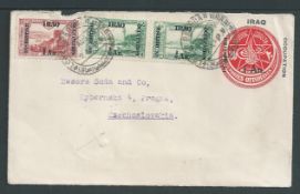 Iraq 1922 Turkish 20 paras postal stationery envelope (roughly opened at top) overprinted "IRAQ / IN