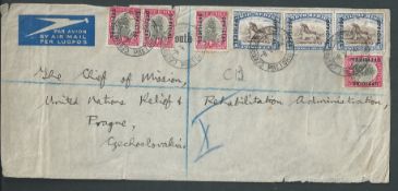 South Africa 1946 Official cover (faults) from Pretoria to Prague franked by 3 x 1/-, 4 x 1d OFFICIA