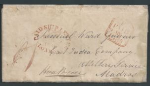 India / G.B. - Military 1835 Entire letter (repaired at folds) from Shefield, to "Samuel Ward, Gunne