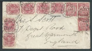 Transvaal 1894 Cover to England posted on the Norvals Pont to Johannesburg Down T.P.O. paid 3d post