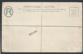 St. Vincent 1902 2d KEVII postal stationery registration envelope size H handstamped "SPECIMEN" (ser