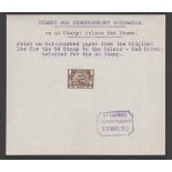 G.B. - Revenues 1912 5d Unemployment Insurance stamp die proof in red brown on gummed paper watermar