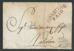 Gibraltar 1814 Disinfected entire letter from Gibraltar to Palermo with fine curved "GIBRALTAR/PAID"