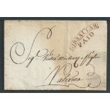 Gibraltar 1814 Disinfected entire letter from Gibraltar to Palermo with fine curved "GIBRALTAR/PAID"