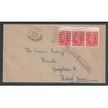 Grenada 1947 Cover from G.B. to British Guiana handstamped by boxed "Missent to Grenada B.W.I." and