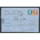 Egypt - French Post Office 1868 Entire letter (small stain at left) from Alexandria to Switzerland b