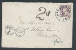 Gibraltar c.1918 Cover from USA to Gibraltar franked 3c with New York 20c postage due handstamp and