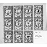 G.B. Railways c.1870 Great Western Railway newspaper parcel stamps - 11 colour trials in black in a