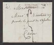 G.B - Channel Islands 1818 Entire letter from Guernsey to Caen, sent via Cherbourg handstamped "COLO