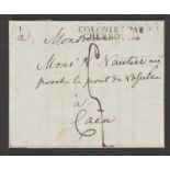 G.B - Channel Islands 1818 Entire letter from Guernsey to Caen, sent via Cherbourg handstamped "COLO