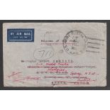 Hong Kong 1945 (Sep. 13) Stampless cover from Australia to a Private in the Hong Kong Defence Cor...