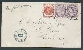 Grenada / G.B. - Surface Printed 1891 Cover (minor staining) franked 2.5d from London to St Georges,