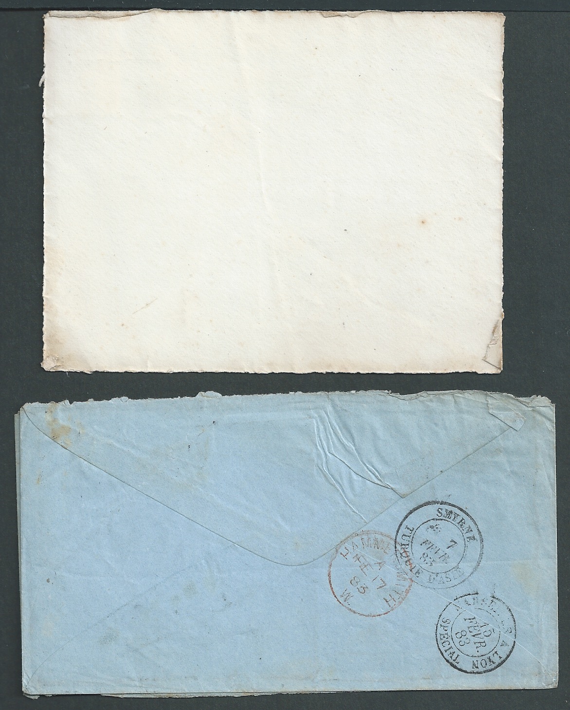 Syria 1883 Two covers franked France 25c cancelled by "LATAQUIE / SYRIE" French P.O. c..d.s. and a f - Image 2 of 2
