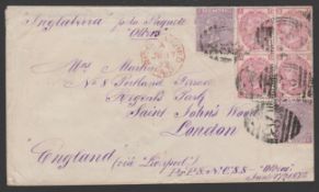 Argentina / G.B Used Abroad 1872 Cover from the British P.O in Rio de Janeiro to London endorsed...