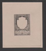 Russia 1914 1k War Charity, frame die proof in black, die sunk on card, signed on reverse.