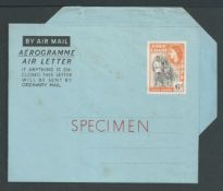 Gold Coast 1953 6d Air Letter Sheet (slight staining) with the printed stamp perforated "SPECIMEN" i