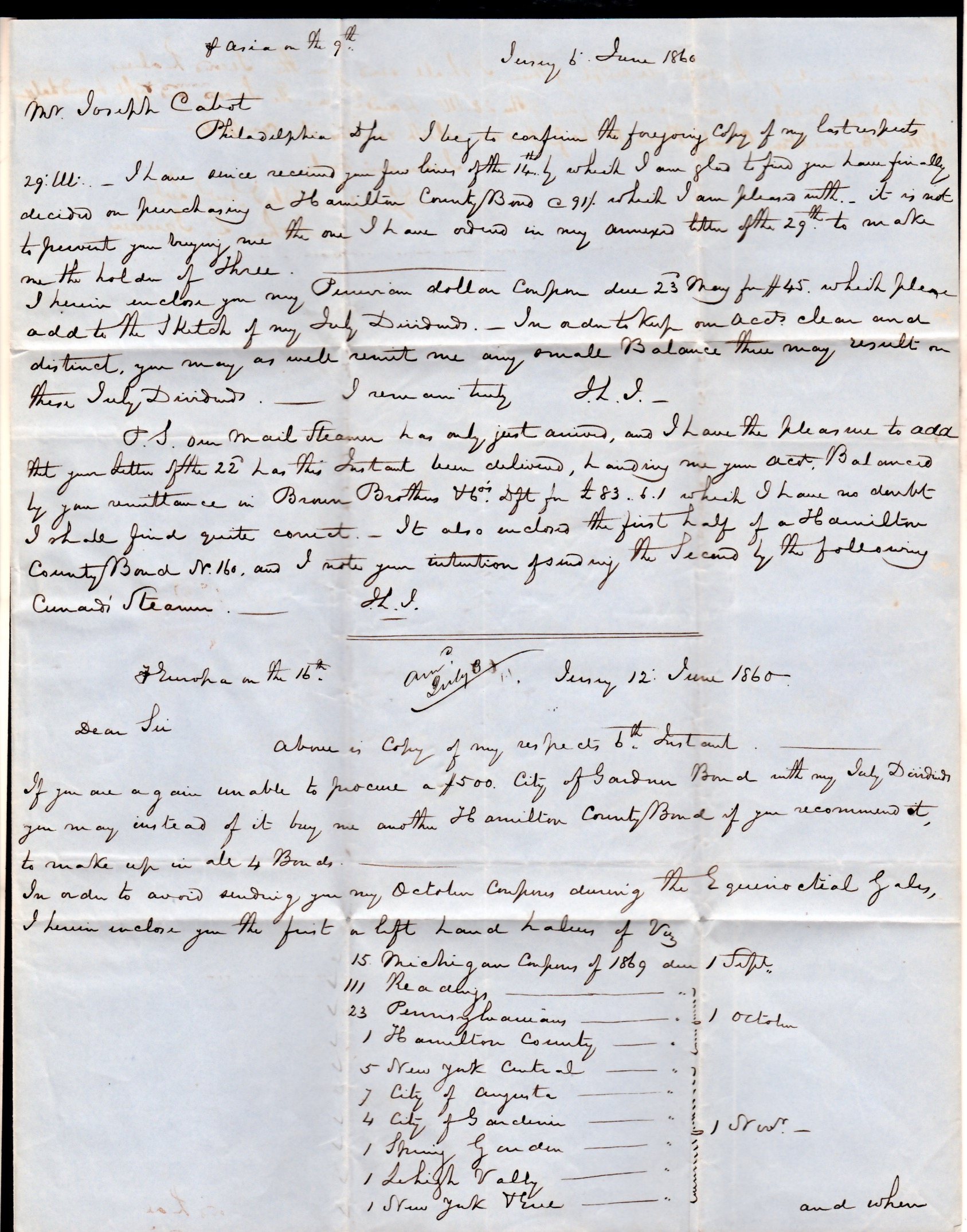 G.B. - Channel Islands / Transatlantic 1860 Entire letter from Jersey to USA Via Liverpool with blue - Image 3 of 4