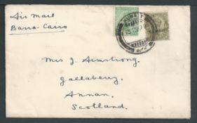 Kuwait 1928 (Nov 15) Cover to Scotland endorsed "Air Mail Basra-Cairo" franked by India 1/2a and 4a