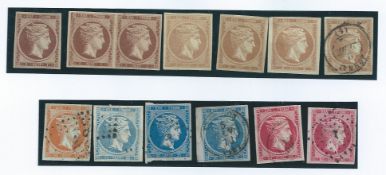 Greece 1862-67 Second Athens printed 1l (3d unused incl. a pair), 2l (4, 3 unused), 10l, 20l shades
