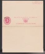 Bahamas 1892 "ONE PENNY" surcharge on 1 1/2d carmine postal stationery Reply Card, variety surcharg