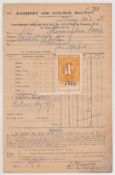 Great Britain Railway 1918 Waybill of the Maryport and Carlisle Railway with 11d Railway stamp to co