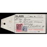 G.B. - Railways 1904 Cloth parcel tag for glass to Ealing from Harveys of Bristol franked by Great W