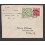 G.B. - Railways / Isle of Wight 1906 Cover to Rev. Graham in Newark marked "Post on arrival at Cowes